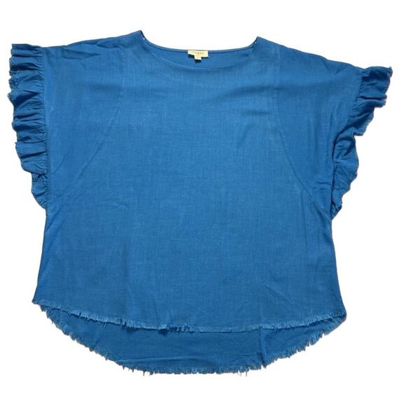 UMGEE LINEN TOPS BUNDLE Ruffle Cap Sleeve Raw Hem Boho Boxy Vacation Resort Lg - Picture 5 of 7